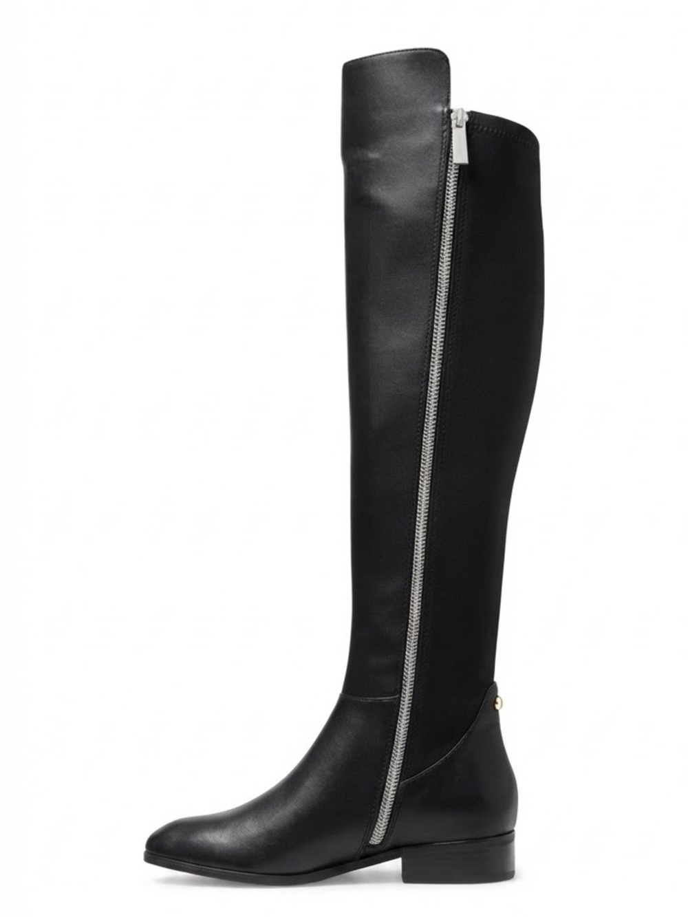 Michael Kors Knee High Black Leather Riding Boots with Side Zip & Stretch back